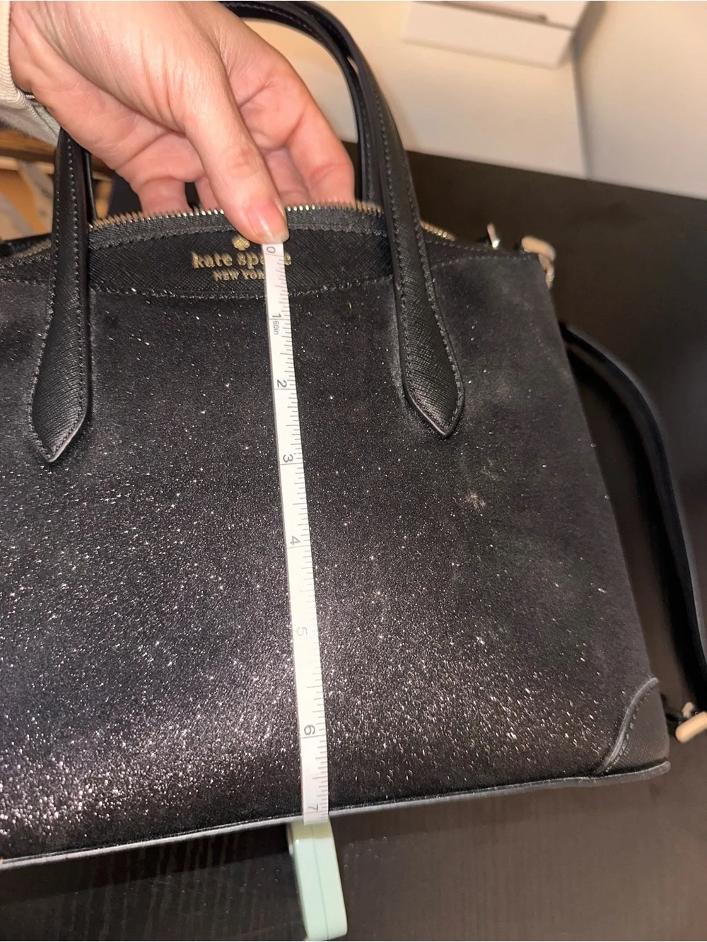 kate spade black glitter satchel with detachable strap